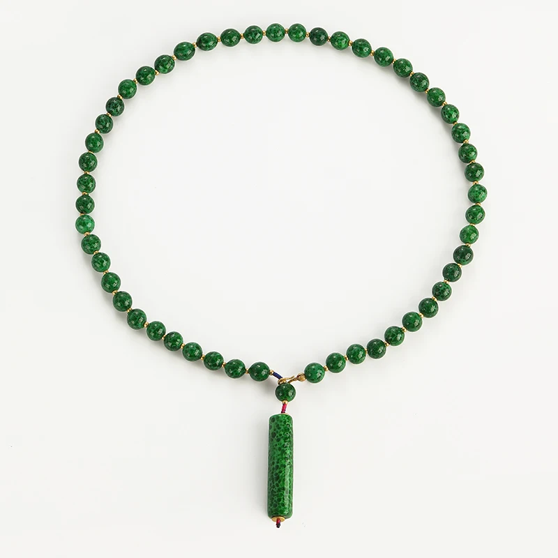 Vintage Emerald Green Long Pendant Beads Jewelry Natural Stone Antique Necklaces Chain Luxury Accessories For Women Gift For Mum