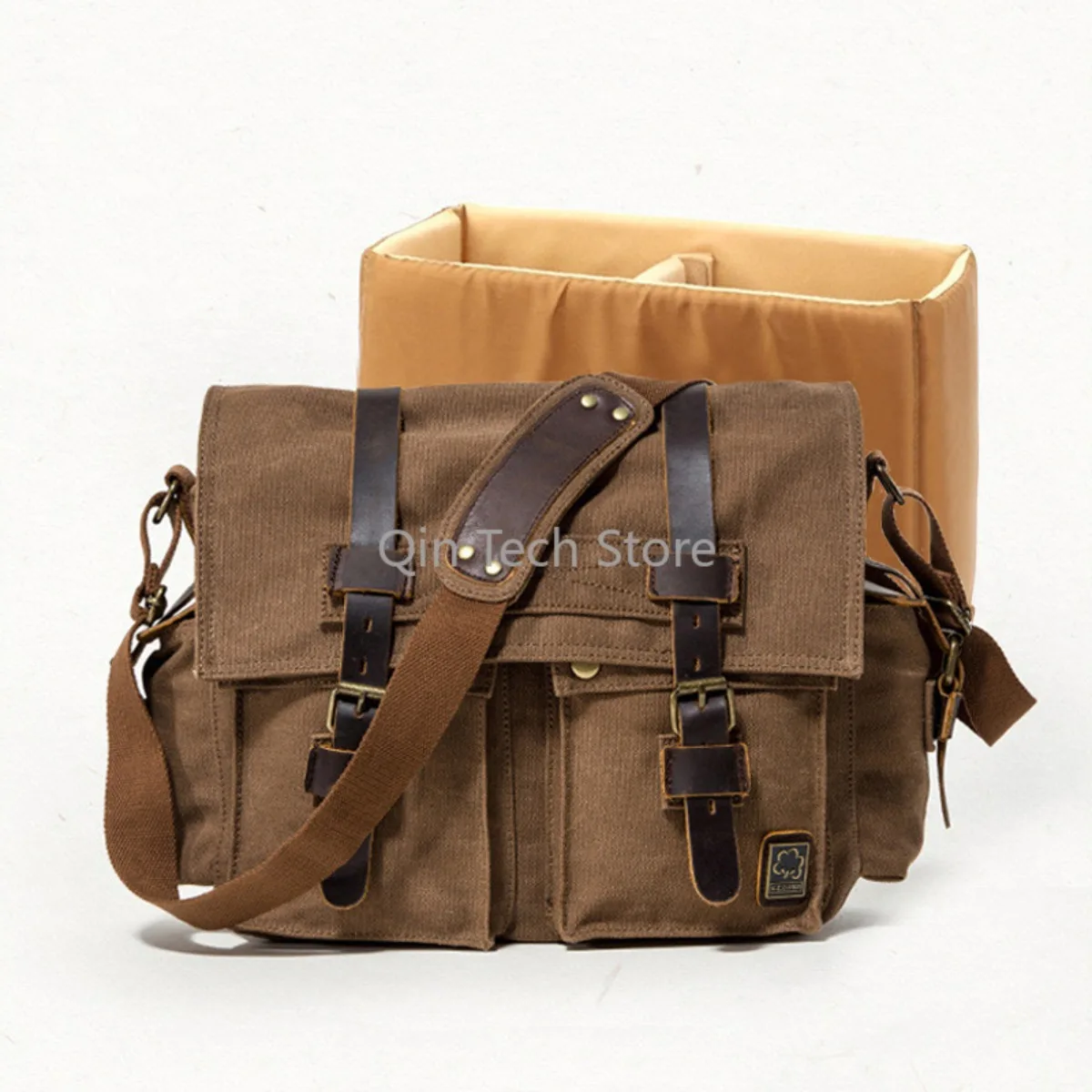 Portable Single Shoulder Camera Bag Vintage Retro Casual Waterproof Canvas Travel Messenger Insert Case for DSLR SLR Canon Nikon