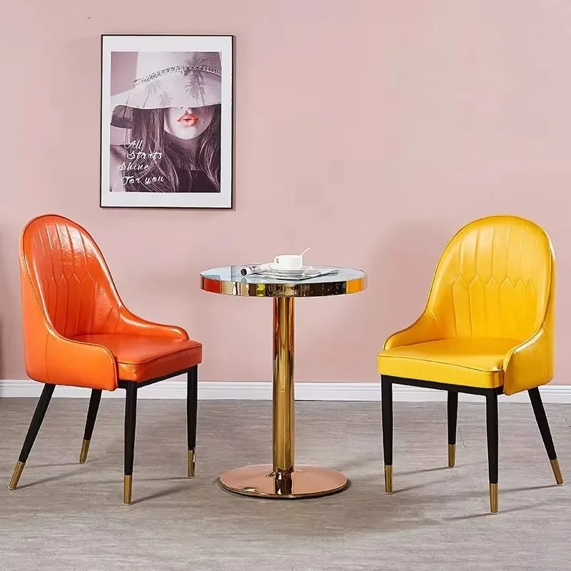 Luxury Cafe Chair Living Room Dining PU Leather Dining Chairs Furniture Metal Frame Chairs Coffee Table for Restaurant Hotel