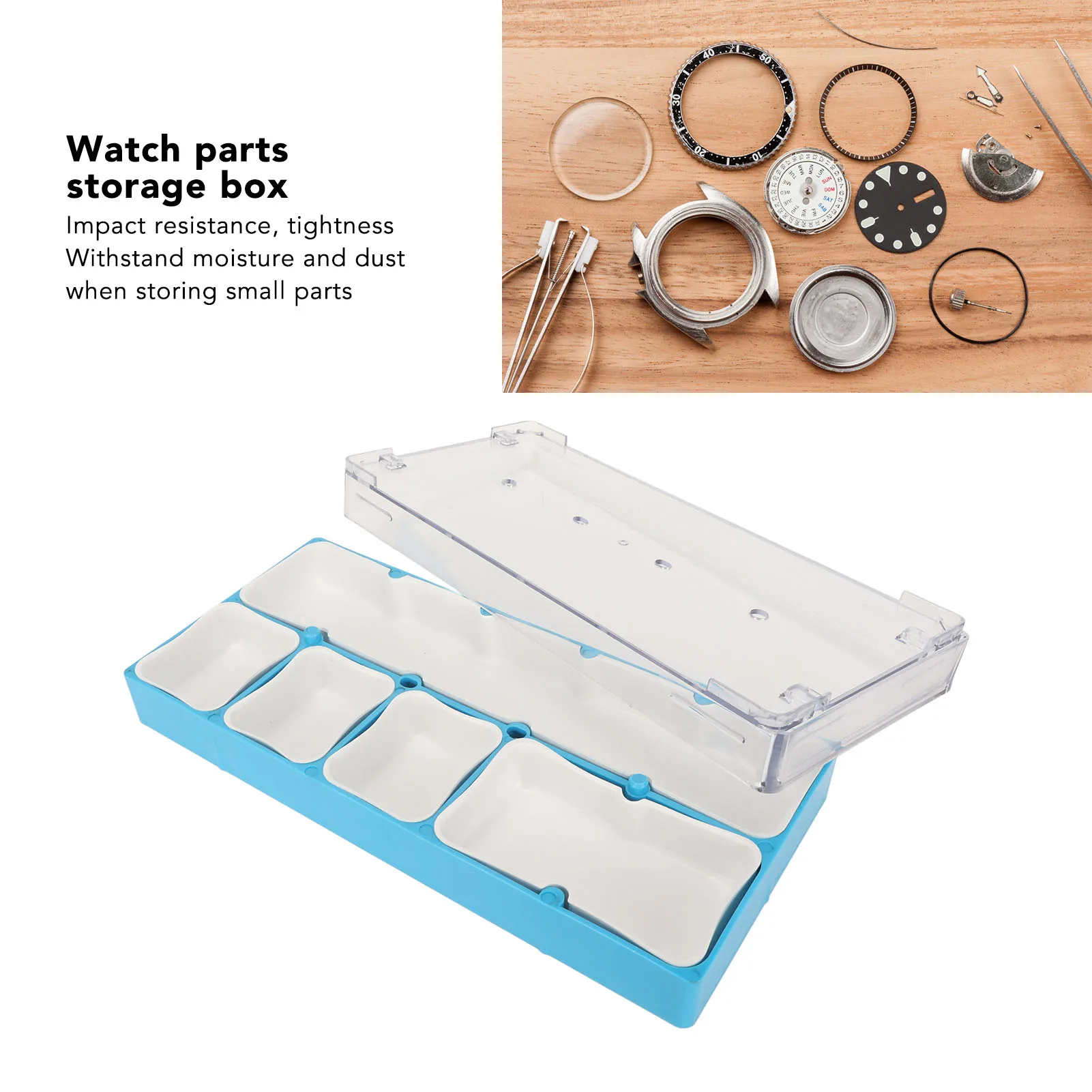 Watch Parts Storage Box 5 Compartments Multi Functions Portable Watch Accessory Organizer Blue Watch Parts Storing Organizer
