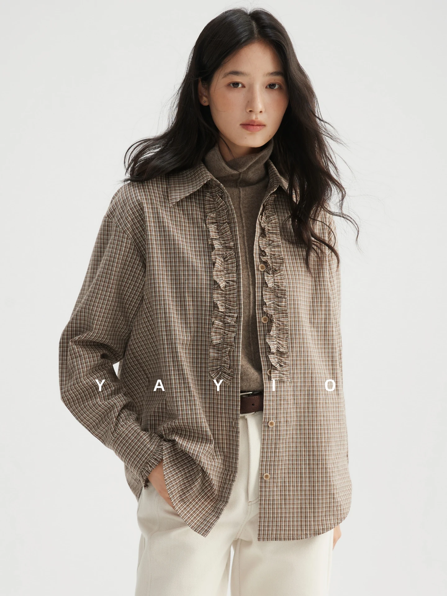 

Классическое пальто в стиле кантри с воротником-рюшем из деревянной тесьмы, цветное, в клетку, с длинными рукавами, женская верхняя одежда