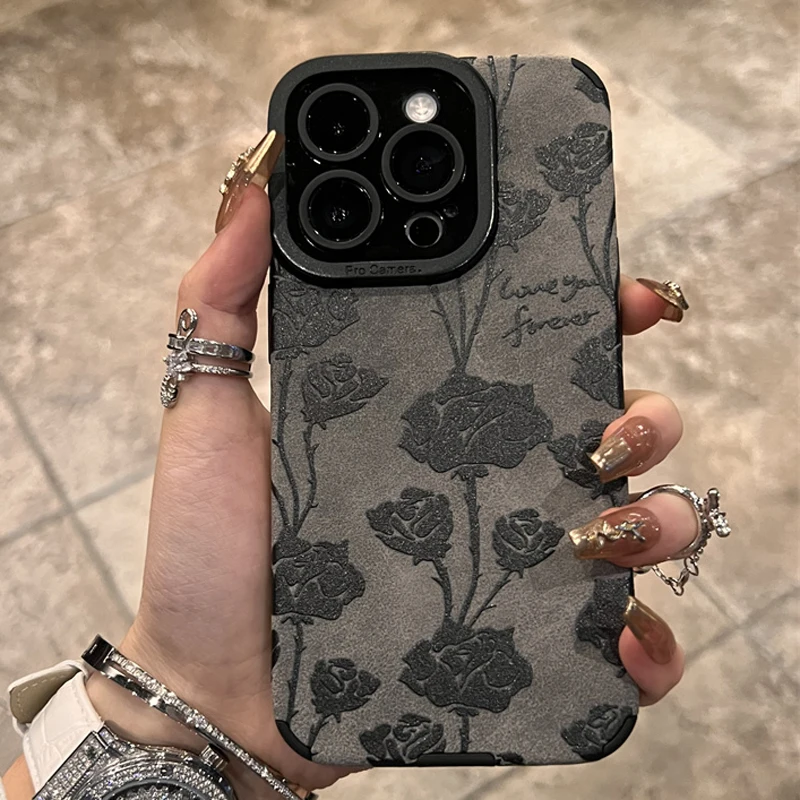 Fashion Retro Flowers Phone Case For iPhone 11 12 13 14 15 Pro Max X Xs Max XR 7 8 Plus Camera Protection Silicone Bumper Cover