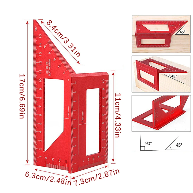 مسطرة زاوية متعددة الوظائف 45 90 درجة سبائك الألومنيوم مسطرة زاوية مربعة لأعمال النجارة أداة قياس النجار