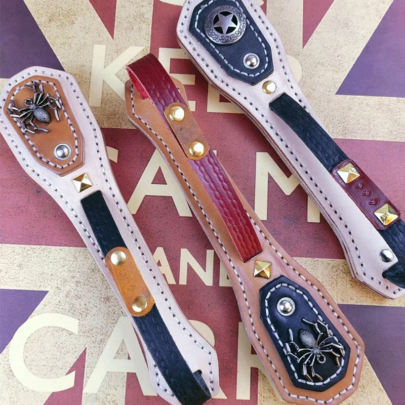 Outdoor Portable EDC Multifunctional Head Layer Cowhide Boston Leather Racket Built-in Lead Block Women's Self-defense Tool