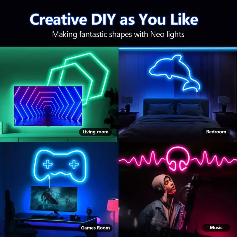 DC5V USB RGB Neon LED Strip Waterproof Flexible Ribbon Tape Neon Lights App and Remote Control For Neon Decortion Lighting