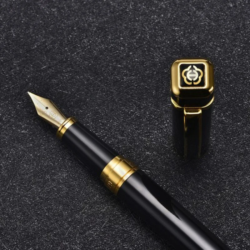 

A+ HERO 979 Metal Black Fountain Pen Square Cap Golden Clip Fine Nib 0.5mm Ink Pen