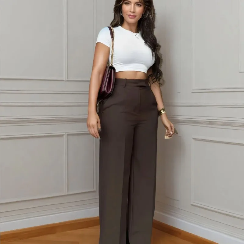 Herbst Neue frauen Hosen Breites Bein Hohe Taille Gerade Hosen Weibliche Casual Pendeln Büro Mode Hosen Damen Kleidung