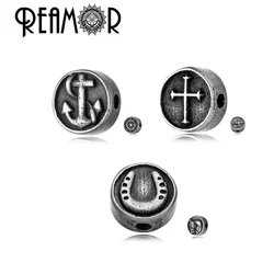 REAMOR Stainless Steel Retro Anchor Rudder Cross Horseshoe Small Hole Beads Charms for DIY Beaded Bracelets Jewelry Making 5pcs