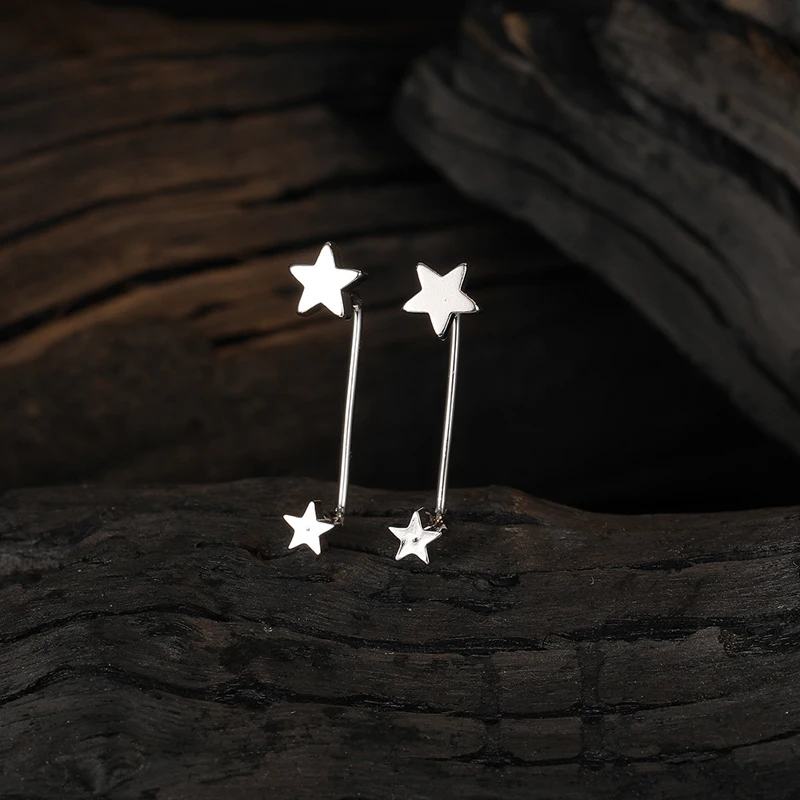 KOFSAC Trendy Two Five-Pointed Star Stud Earrings For Women Chic 925 Sterling Silver Jewelry Simple Personality Screw Earring