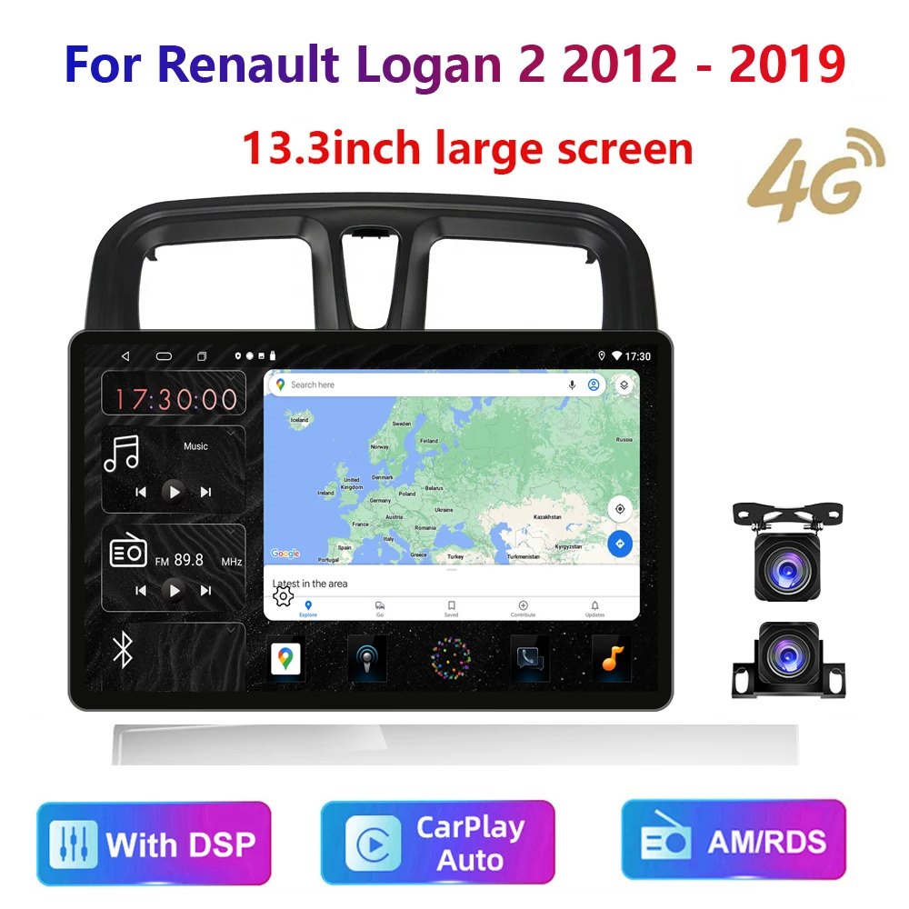 13.3inch HD Multimedia For Renault Logan 2 2012 - 2019 Car Stereo Radio Android Video 2K GPS Carplay 4G WIFI