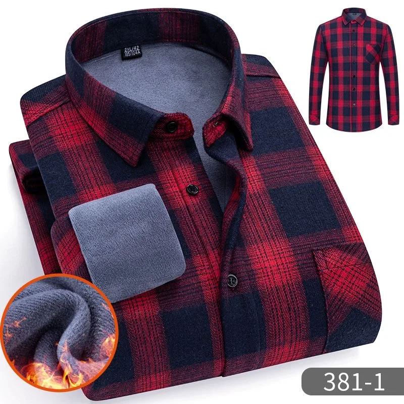 2024 Autumn/Winter New Fashion Trend Plus Fleece Thickened Warm Plaid Shirt Men's Casual Loose Large Size High-Quality Shirt 5XL