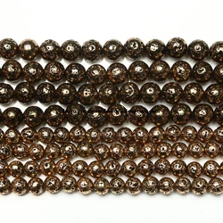 Natural Stone Antique Red Copper Plated Volcano Lava Round Loose Beads 15