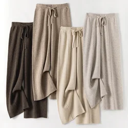 High Waist Cashmere Wide-Leg Pants Women's Casual Draping Wool Mopping   Outer Wear Knitted  Autumn Winter K49