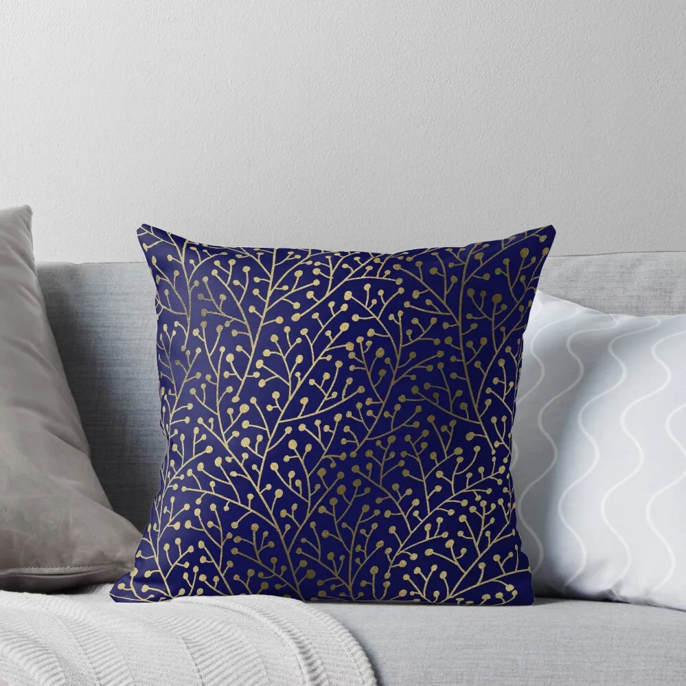 

Gold Berry Branches on Navy Throw Pillow Pillowcases For Pillows pillows decor home Pillow Cases Decorative pillow