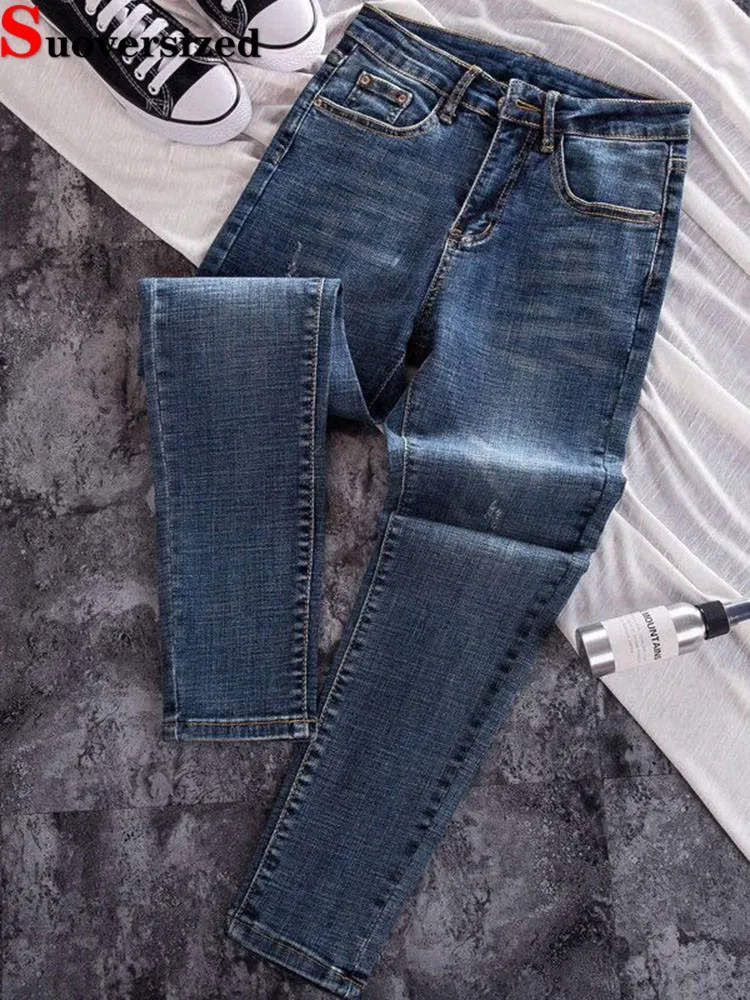 Koreańska moda Skinny Pencil Jeans Spring Fall Casual Stretch Vintage Denim Pants Women Streetwear Kot Pantolon Slim Vaqueros