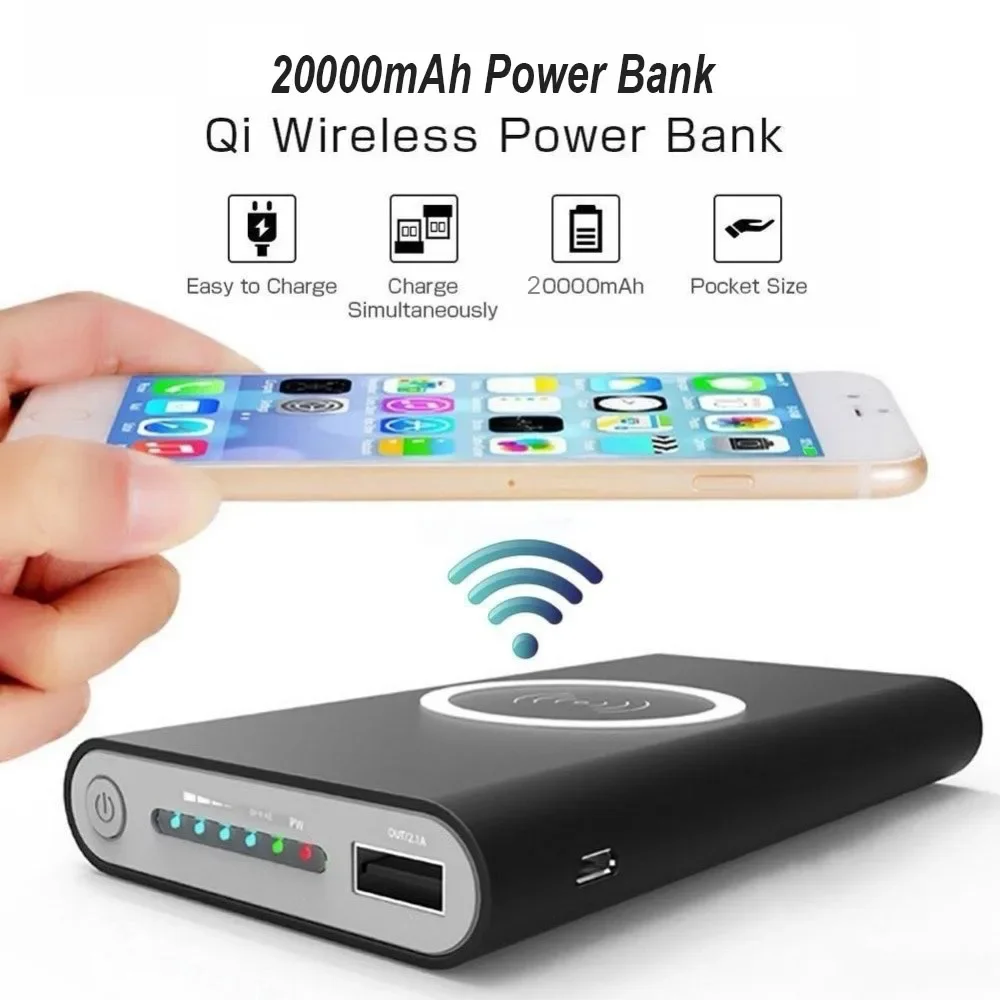 

20000mAh Portable External Battery Power Bank Qi Wireless Charger PowerBank For iPhone X 8 Plus Samsung S10 S9 S8 Poverbank