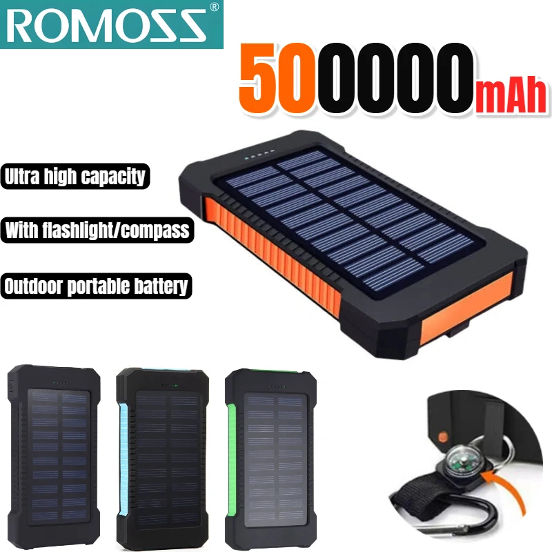 ROMOSS 500000mAh Solar Power Bank Large Capacity Super Fast Charging Outdoor Portable External Battery for iPhone Huawei Samsung