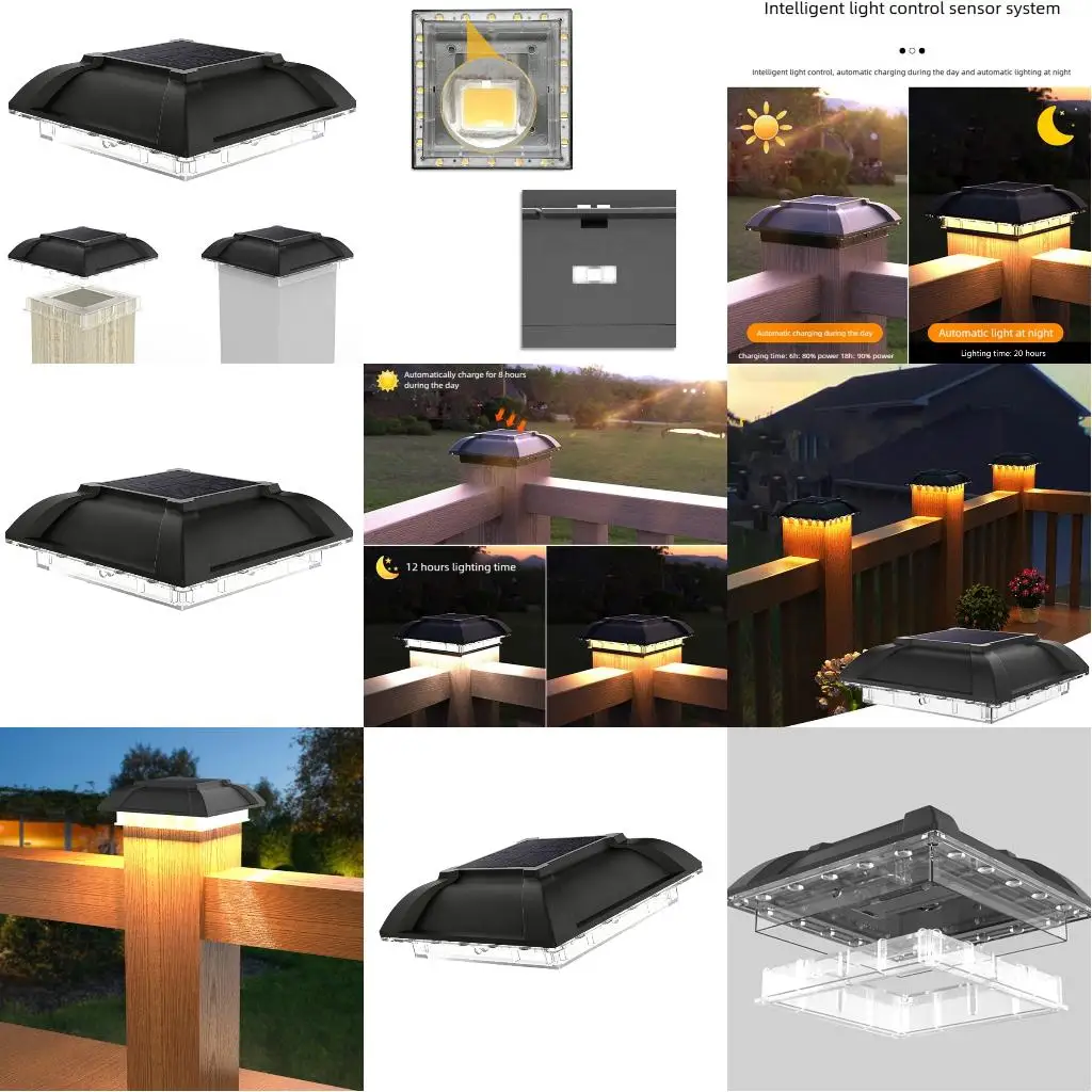 

Intelligent Light Solar Post Cap Lights Plastic Texture Waterproof IP65 for Outdoor Fence Pillar Easy Mounting