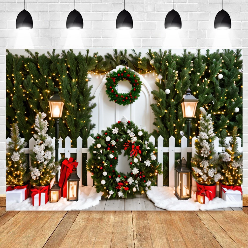 Christmas Fireplace Theme Backdrop Xmas Pine Tree Gifts Background for Photography Family Holiday Party Decor Banner Studio Prop