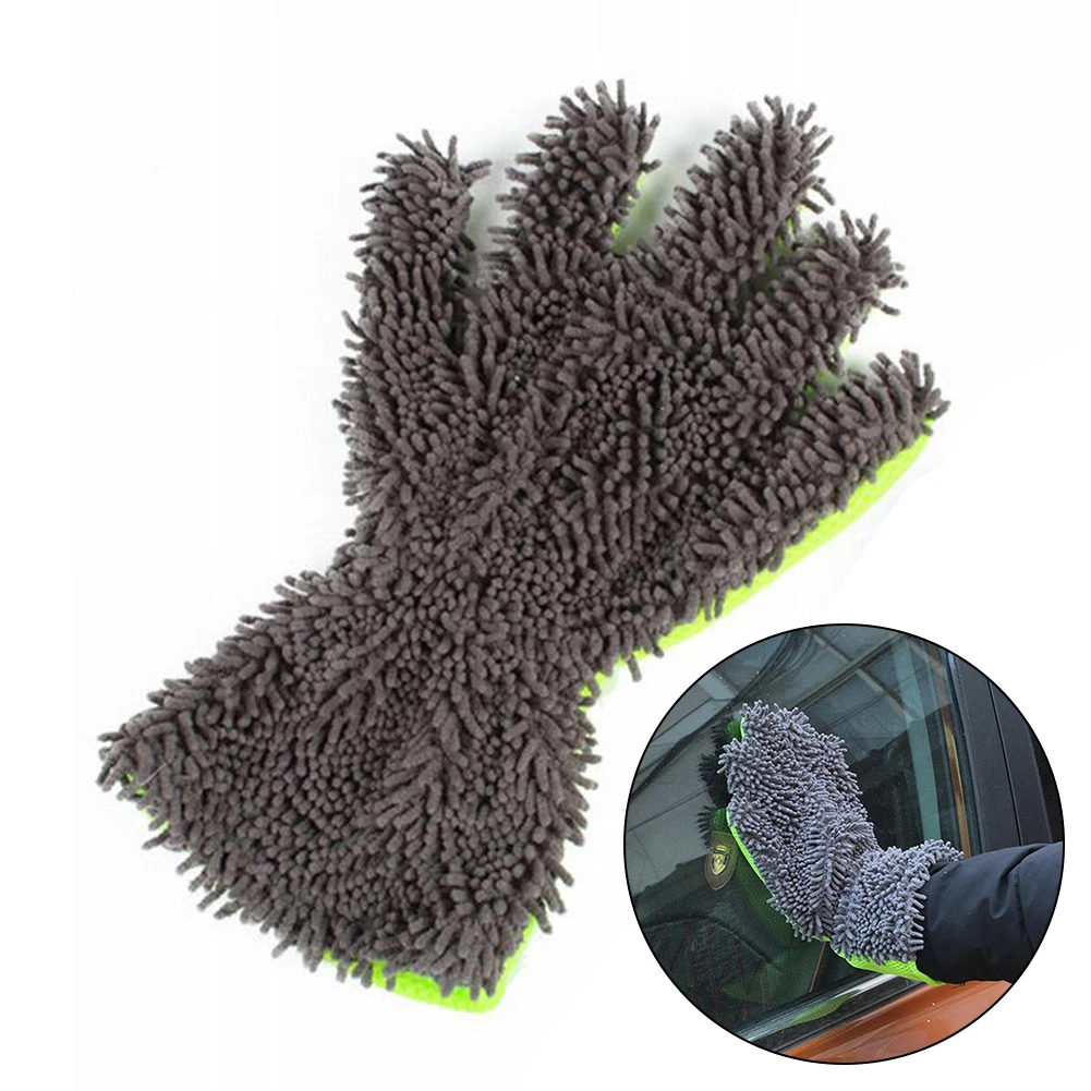 Automotive Microfiber Cleaning Glove with Five Finger Construction for Enhanced Dexterity During Car Wash and Polishing