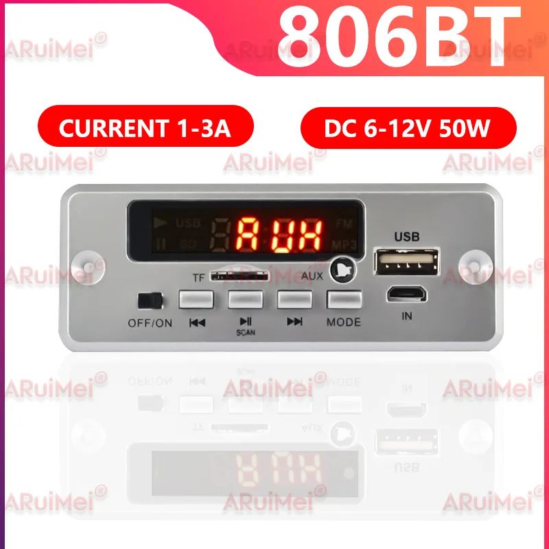 لوحة مضخم صوت للسيارة 2 × 25 وات بلوتوث 5.0، وحدة فك تشفير MP3 مع راديو FM/TF/USB/مكالمات والتسجيل بدون استخدام اليدين، نظام صوت DC 6-12V DIY