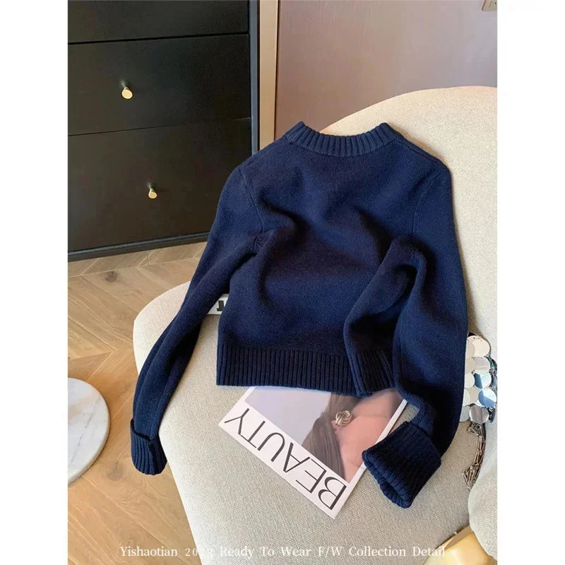 Letters Embroidery Pullover Sweater 2024 Spring Autumn Women Round Neck Long Sleeve Knitwear Jumper Female Casual Design Tops