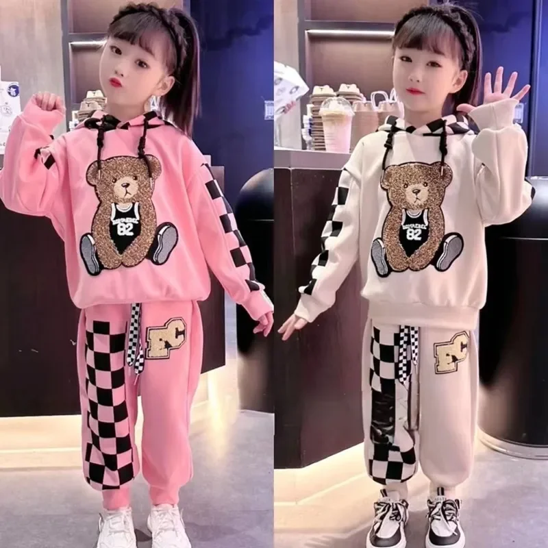 

Spring Autumn Children's Clothing Boys Girls Children's Plush Sweaters Casual Sports Hooded Two-piece Set Girls Clothes New