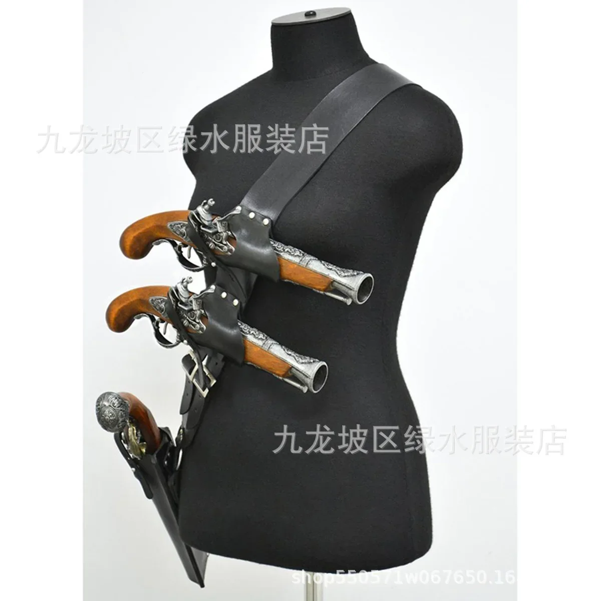 新しいヨーロッパとアメリカのパンクメンズストラップ、複数のリボルバーとホルスター、革製品