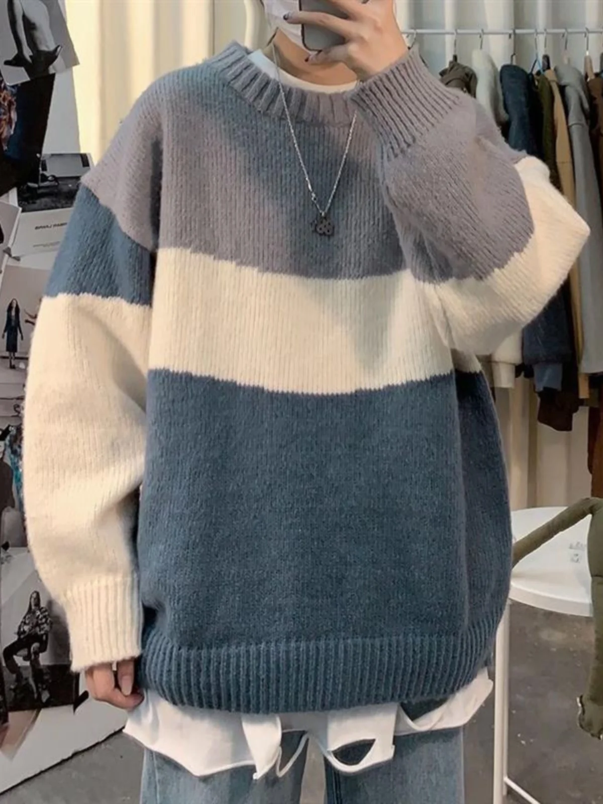 

Свободный мужской свитер Hong Kong Sle Осень Зима New Faion Student Base irt Long Sve round Ne Трикотажная верхняя одежда