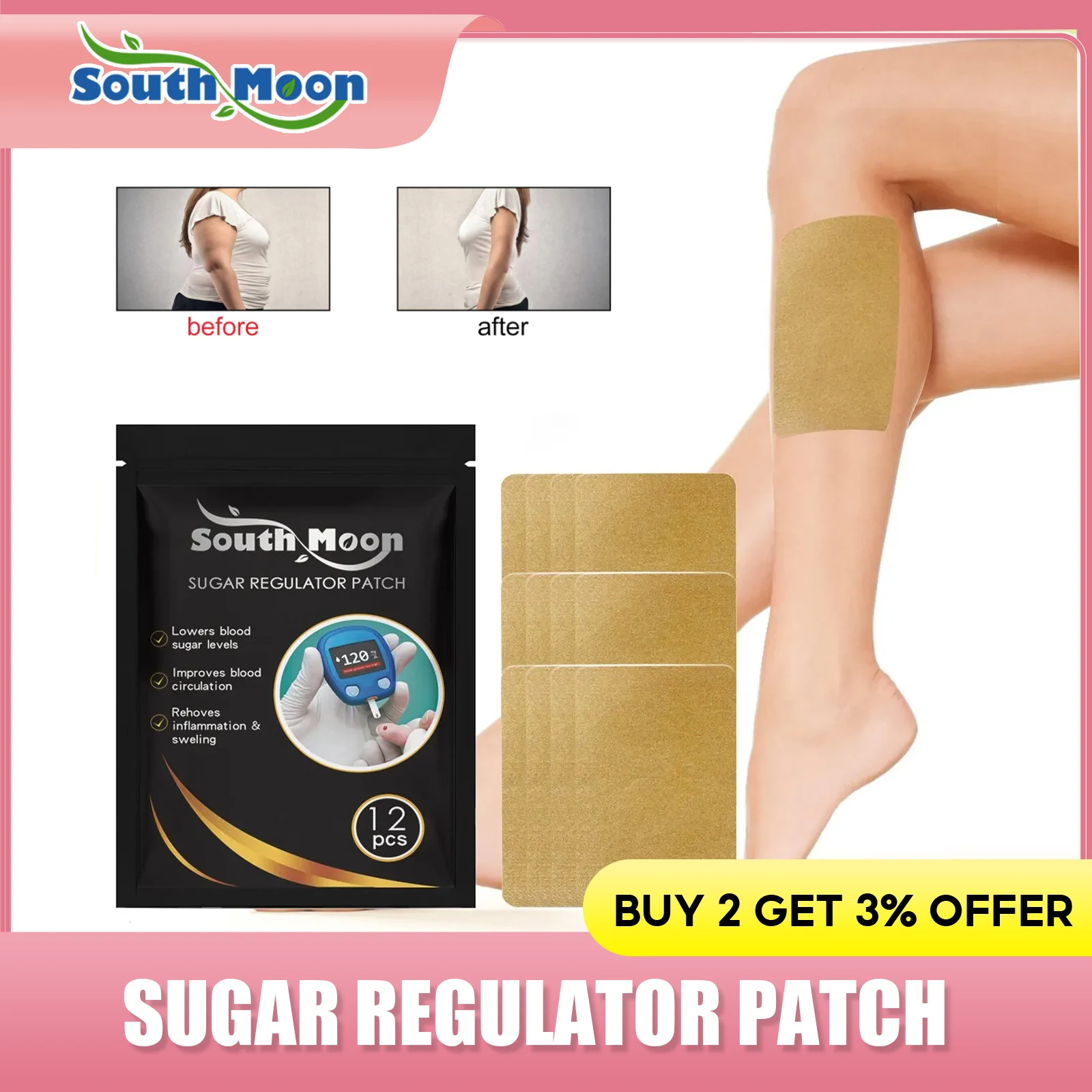 Diabetic Treatment Patch Lower Blood Sugar Relieve Dizziness Hypertension Weight Loss Slim Detox Blood Glucose Balance Plaster