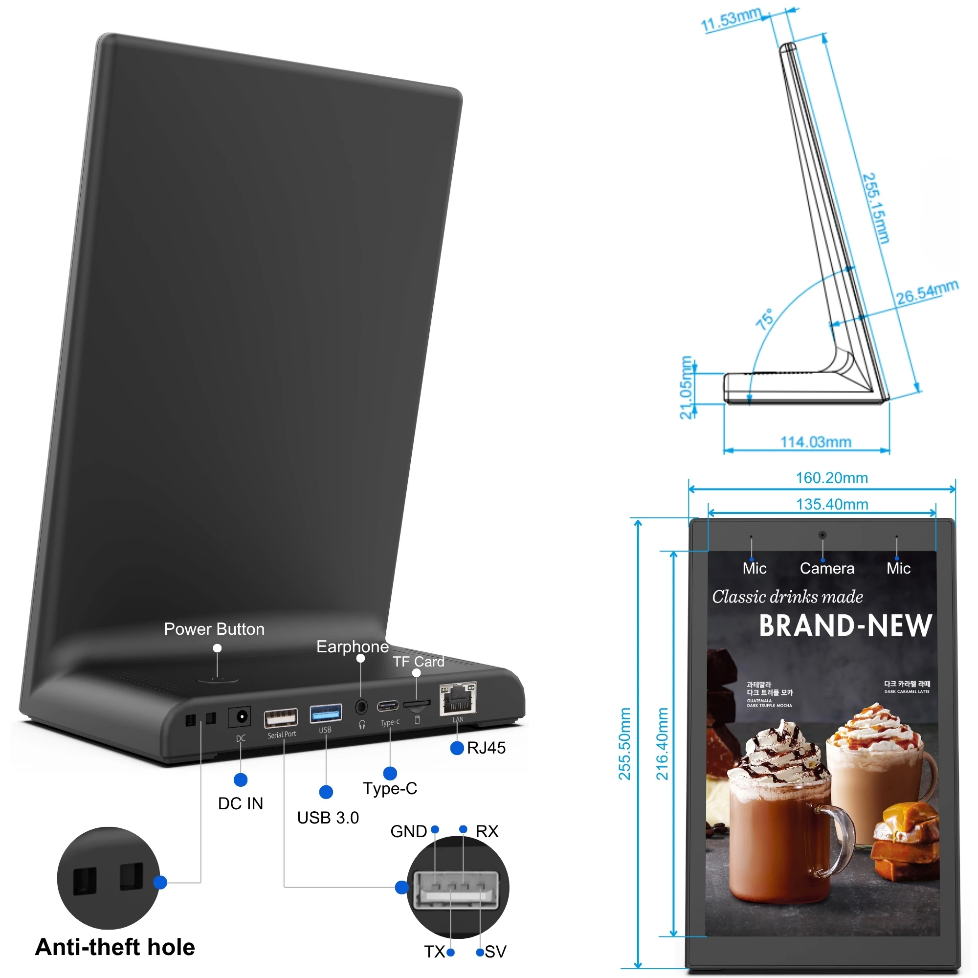 WL1038T(2025) Desktop L-Shaped 10.1 Inch RK3568 Touch Screen Android Tablet NFC Option For Restaurant
