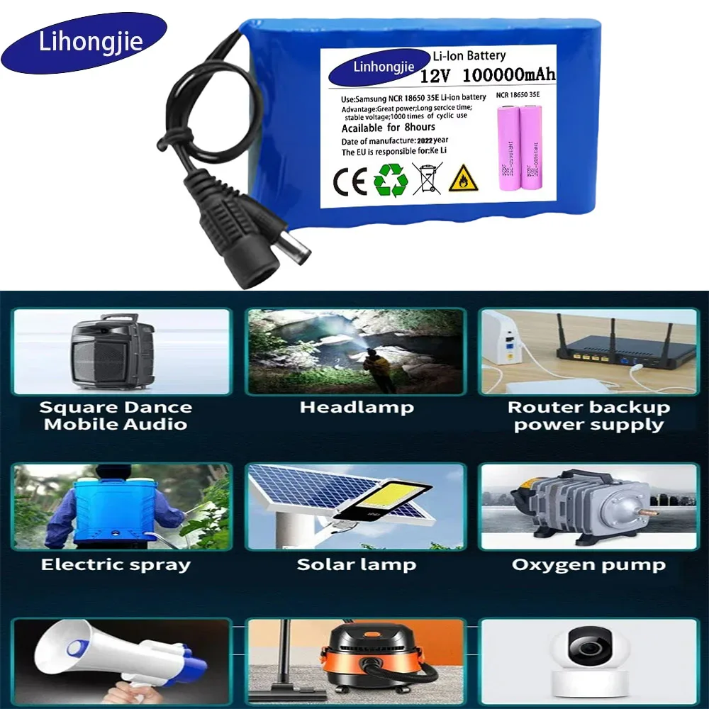 100%Original  portable 12V battery, CCTV audio amplifier monitoring, toy car, doll rechargeable 18650 lithium-ion battery pack