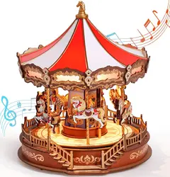 Robotime 3D Houten Puzzel Carrousel Muziekdoos Met LED-verlichting Uitrusting Modelbouw Bouw Knutselsets Kerstcadeaus voor volwassenen