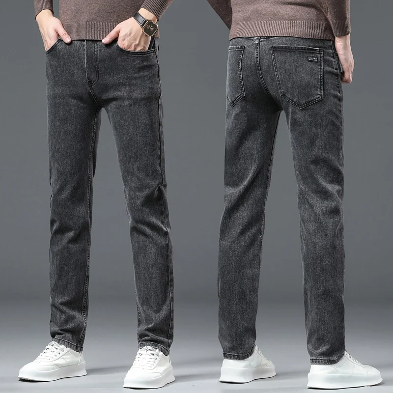 NEW Men Classic Advanced Fashion Brand Jeans Jean Man Soft Stretch Grey Black Biker Masculino Denim Trousers Mens Pants Overalls