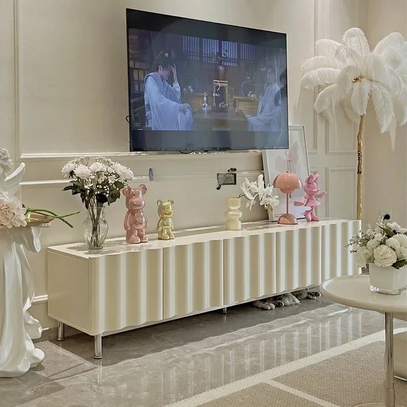 

Wave TV cabinet French cream style, simple coffee table combination floor locker