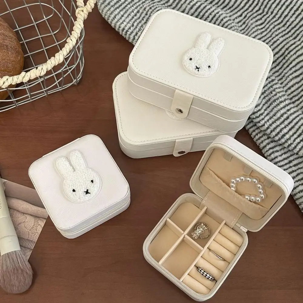 Cute Miffy Rabbit Jewelry Box for Girls Portable Compartments for Jewelry Storage Earrings Rings and Necklaces Storage Box