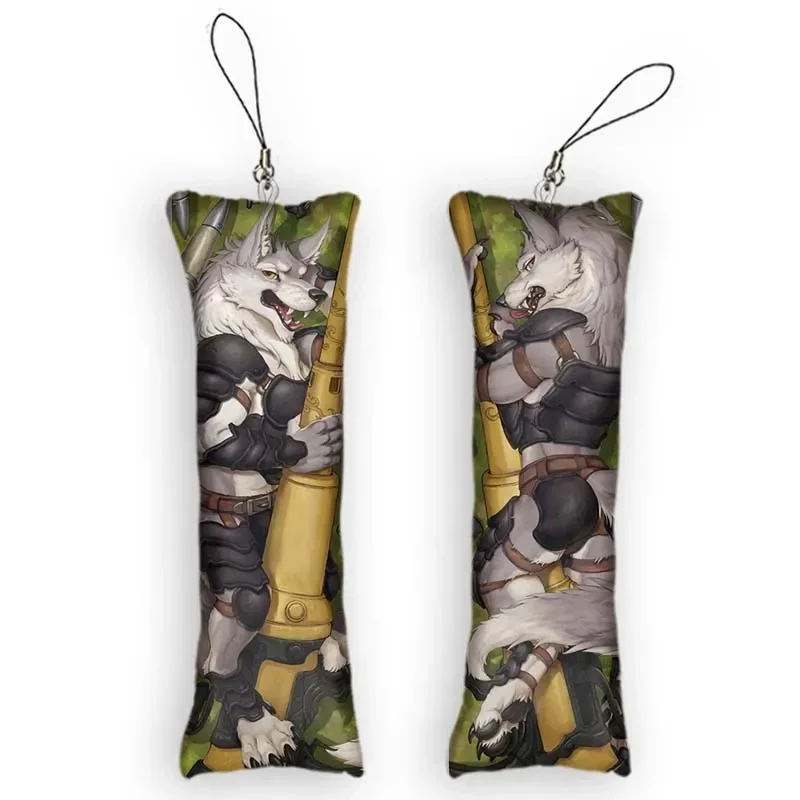 Furry Dakimakura  Mini Keychain Anime Wolf Double-Sided Printed Small Pillow Pendant Cute Keychain Funny Ornaments Gift