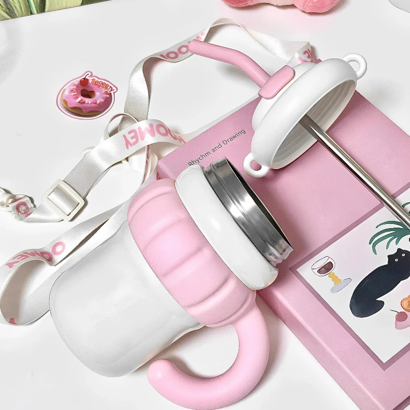 

The latest spot 500ML vacuum flask female high-value student portable water cup large-capacity office summer outdoor straw cups