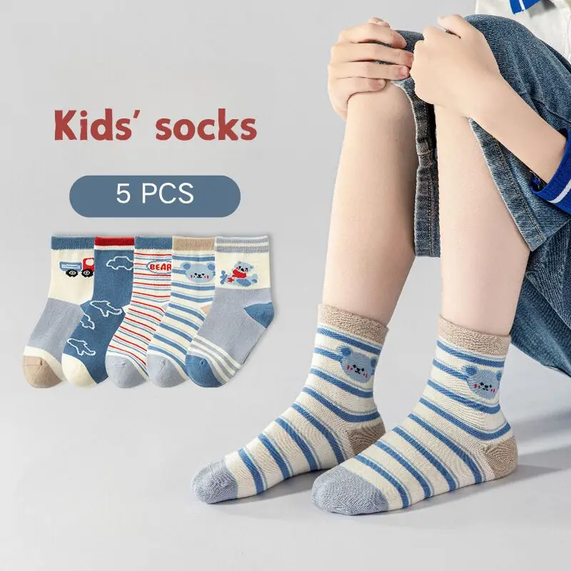 

5Pairs Fashion Boys Sport Socks Autumn Winter Children Middle Tube Sock 1-6year Baby Cotton Socks Soft Breathable Kids Footwear