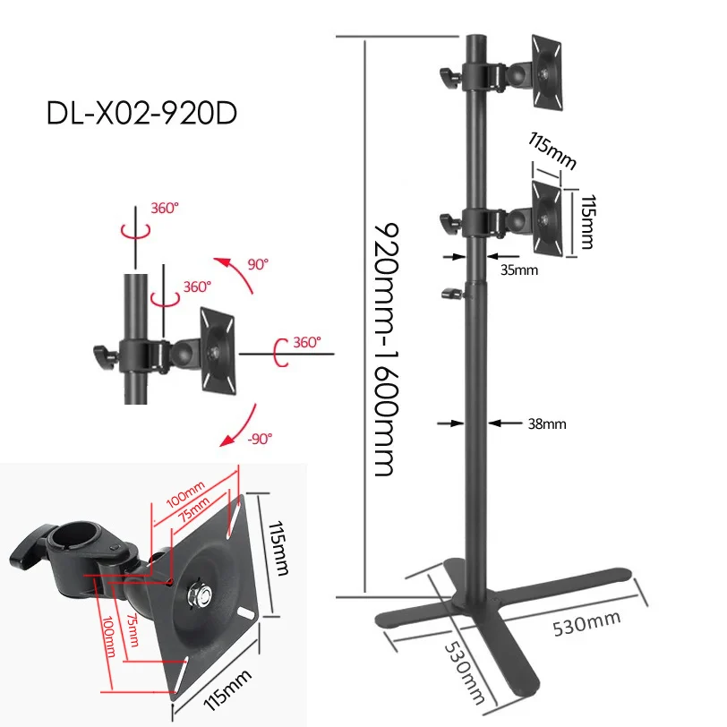 2020 DL-X02-920D X شكل قاعدة كبيرة الارتفاع قابل للتعديل le160cm 150 سنتيمتر مزدوجة 10 "-27" رصد الطابق حامل 360 تدوير الحركة الكاملة #6