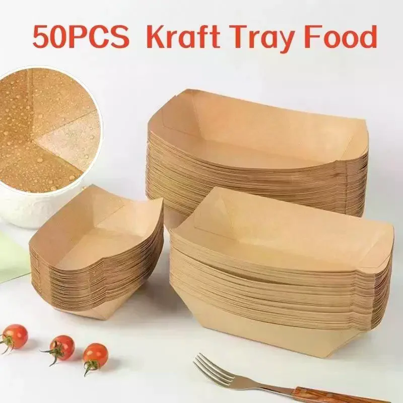 Kraft Boat Tray: Disposable Hotdog Snacks BBQ Party Tableware Food Packing Paper Boats