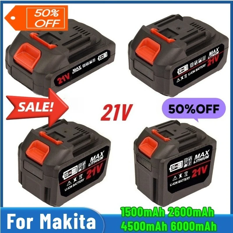 

21V 1500mAh - 6000mAh Rechargeable Lithium Ion Battery for Makita Power Tool Battery with Battery Indicator
