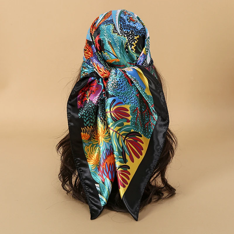 Women Luxury Silk Scarf Zebra Printed Scarves Square 90x90cm Shawl Travel Headscarf Hijab Bandana Neckerchief Foulard