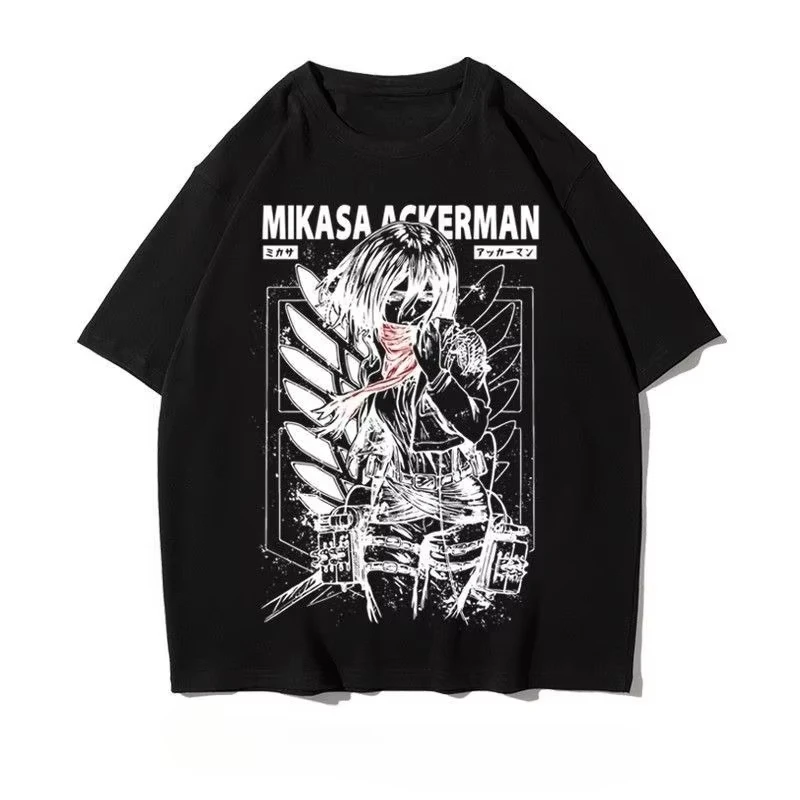 Летний-оверсайз-с-круглым-вырезом-и-свободным-кроем-вокруг-аниме-«Атака-Титанов»-Модный-топ-mikasa-с-круглым-вырезом