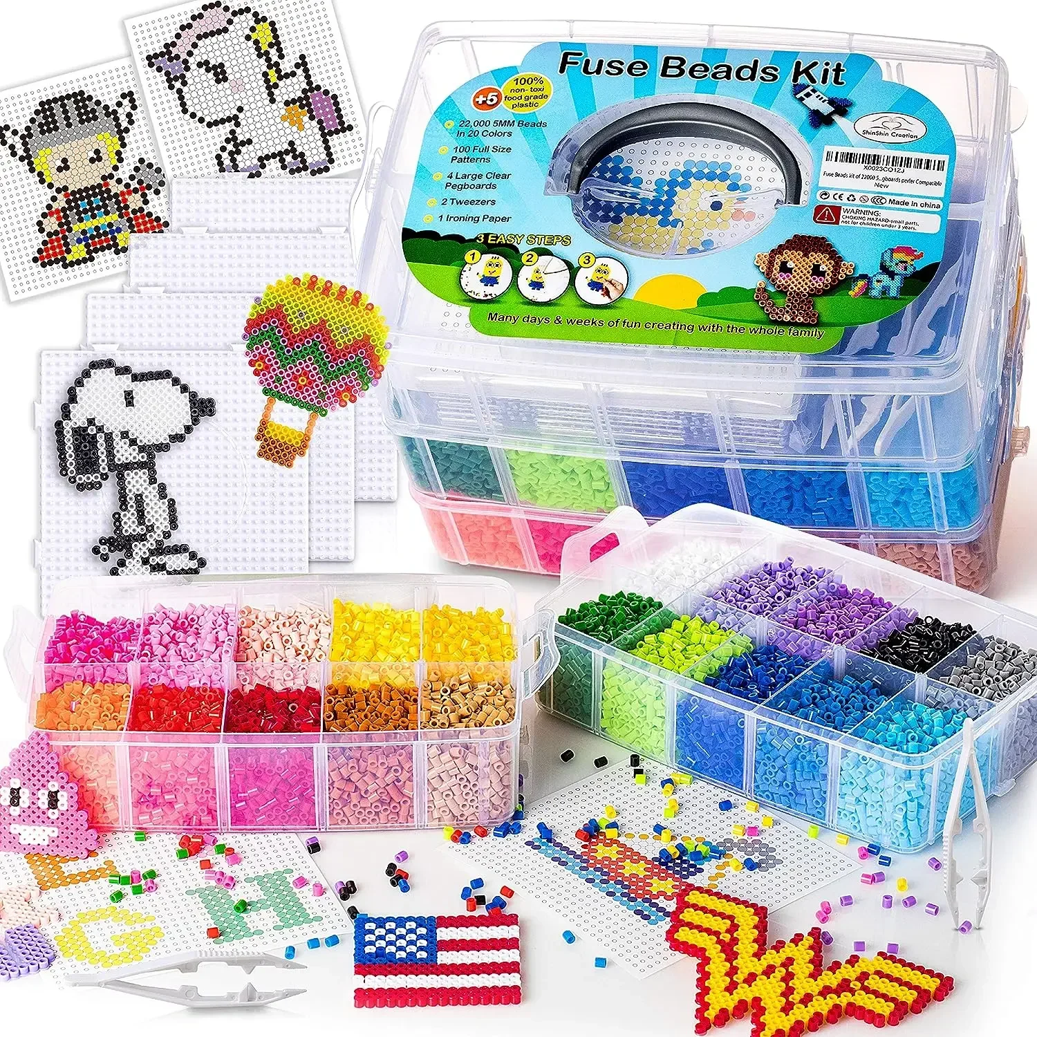 

5mm Fused Beads Kit Hama Bead Box Iron-on Paper Beads, Peg Board, Rich Accessories, Fuse Beads for Girls Gifts Educational Toys
