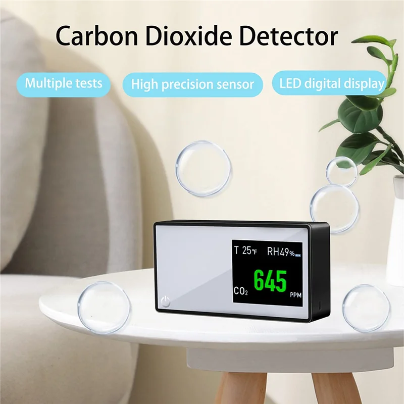 B50B-Rilevatore di qualità dell'aria nero Rilevatore di anidride carbonica multifunzionale 3 in 1, monitor CO2 per ufficio camper interno