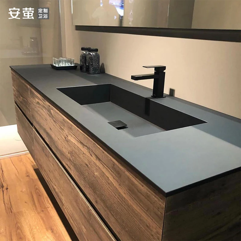 Slate bathroom cabinet Japanese log color hand and face pool integrated basin combination