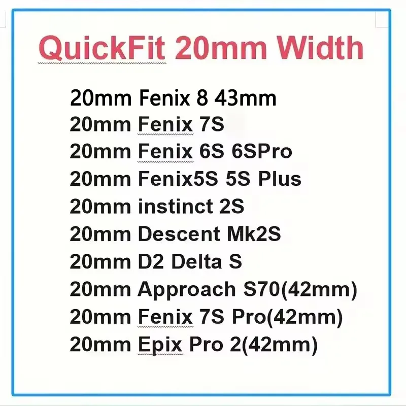 Для Garmin Fenix 8 43 мм 7S 6S Pro 5S/instinct E 40 мм/Descent Mk3i 43 мм ремешок для часов Quickfit 20 мм женский ремешок-браслет браслет