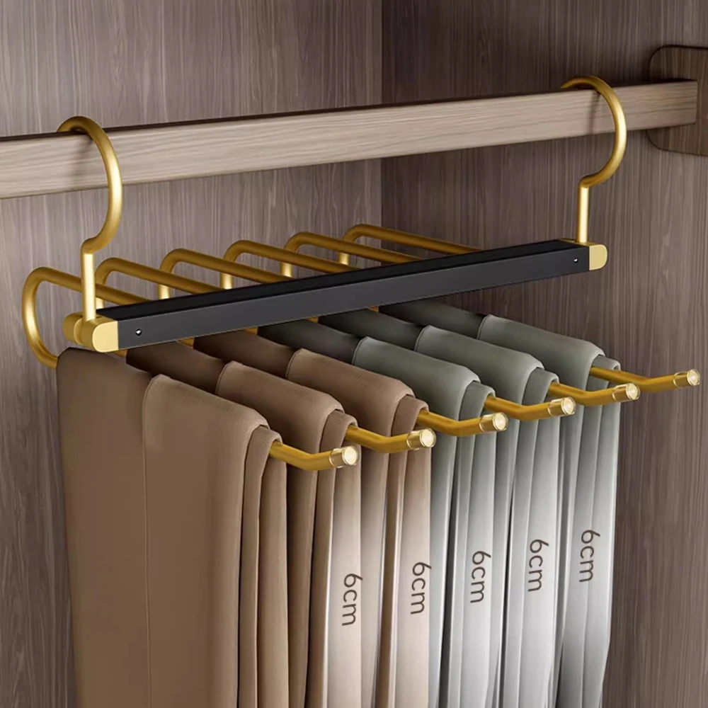 

6 Layers Foldable Pants Racks Trouser Hangers 360° Rotating Storage Rack Aluminium Alloy Wardrobe Space Save Pants Organizer