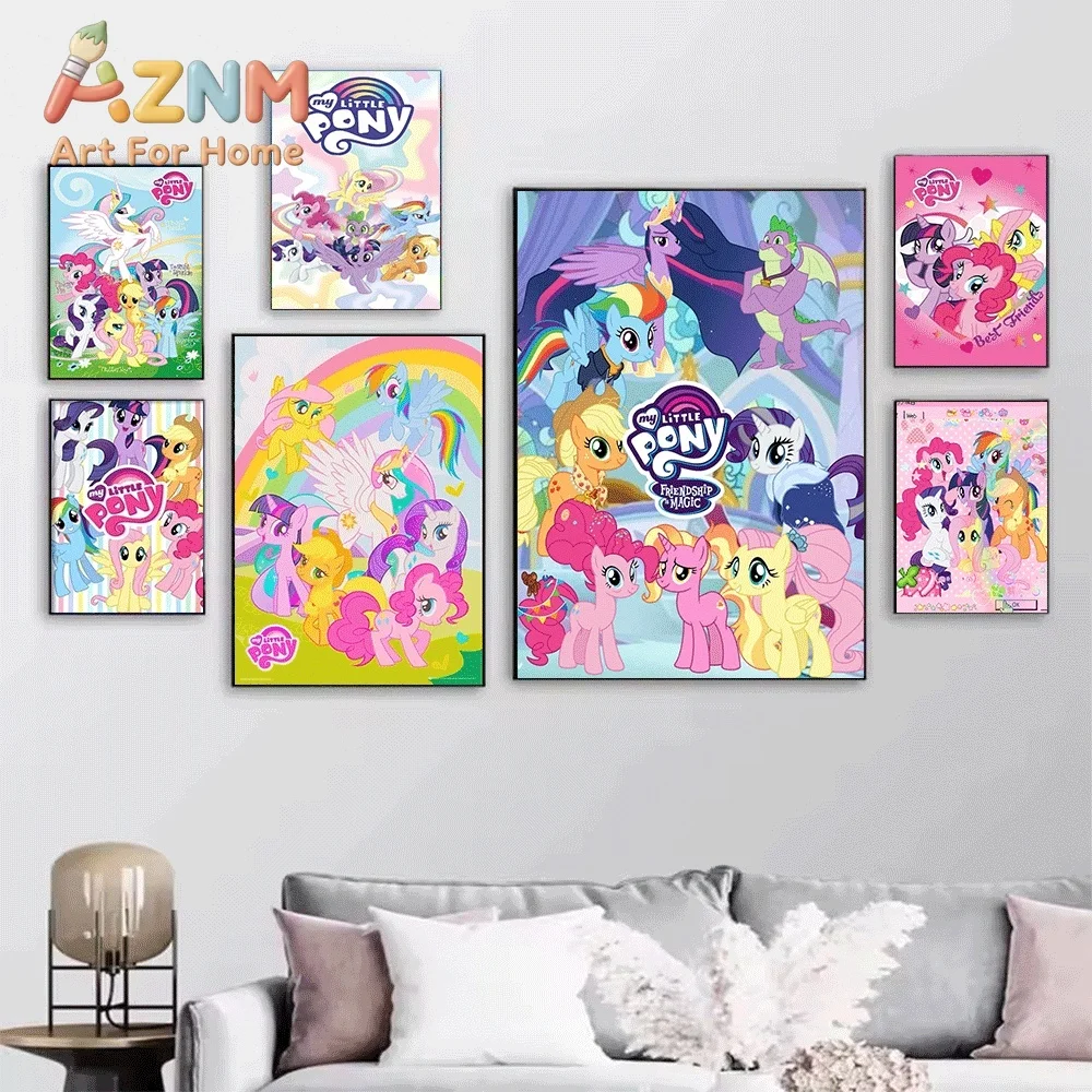 My Little Pony Rainbow Cartoon Canvas Painting Frameless Wall Art Print Poster Home Bedroom Living Room Cute Wall Decor Art Pi